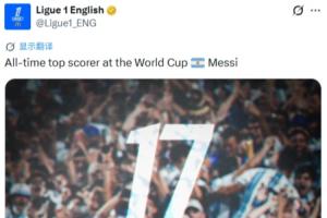 法甲官推发图祝贺:世界杯有史以来最佳射手🇦🇷梅西配图